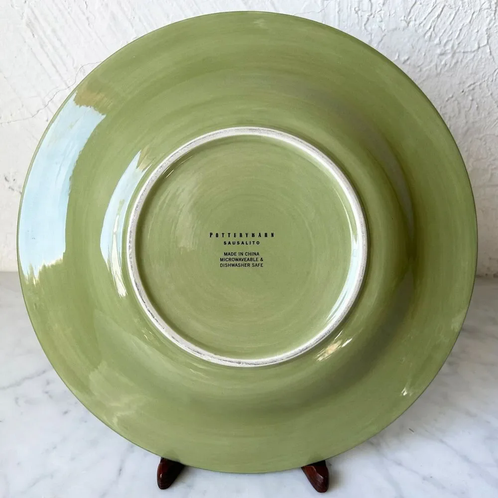 Pottery Barn Sausalito Sage Green Dinner Plate Rustic Hand Painted 12.25